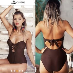(10 US)CUPSHE Coffee Brown Swimsuit Size XL